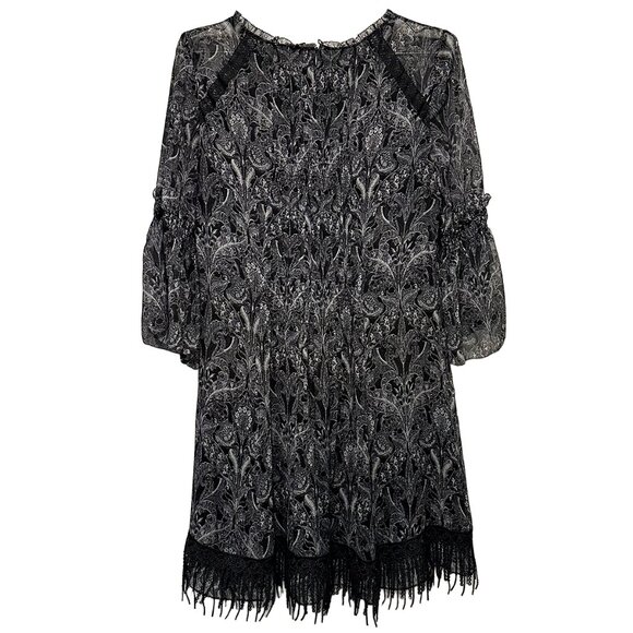 ELIE TAHARI Tie Front‎ Mini Tunic Dress, EUC, Size 4, 100% Silk, black, fringe - Picture 7 of 14